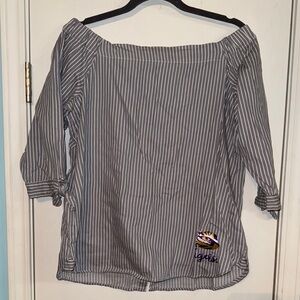 Gray Off-the-Shoulder‎ 3/4 Sleeve Blouse lsu